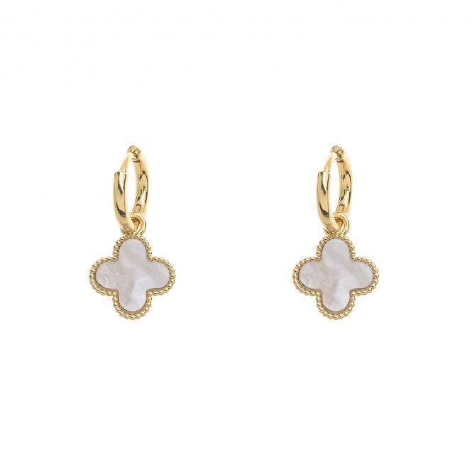 Clover Gold Plated Earrings - Gold Plated and Winter White E1060