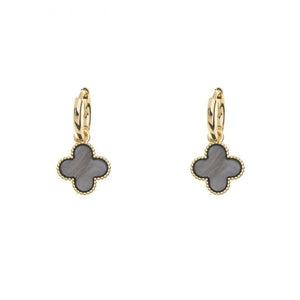 Clover Gold Plated Earrings - Charcoal E1065