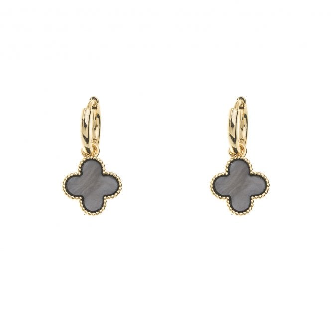 Clover Gold Plated Earrings - Charcoal E1065