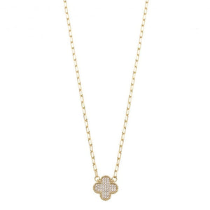 Clover Gold Plated Cubic Zirconia Necklace -  Gold N1100