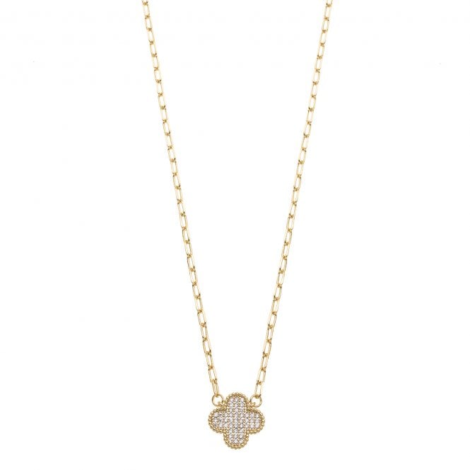 Clover Gold Plated Cubic Zirconia Necklace -  Gold N1100