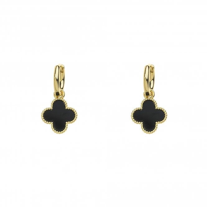 Clover Gold Plated Earrings - Black E1309