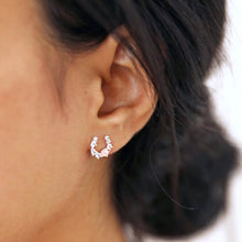 Load image into Gallery viewer, Crystal and Opal Horseshoe Stud Earrings in Silver