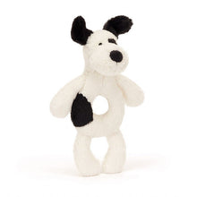 Load image into Gallery viewer, Bashful Black &amp; Cream Puppy Ring Rattle
