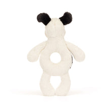 Load image into Gallery viewer, Bashful Black &amp; Cream Puppy Ring Rattle
