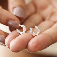 Load image into Gallery viewer, Crystal and Opal Horseshoe Stud Earrings in Silver