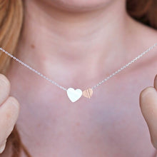 Load image into Gallery viewer, Brushed Double Heart Necklace in Silver and Rose Gold