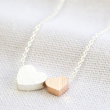 Load image into Gallery viewer, Brushed Double Heart Necklace in Silver and Rose Gold