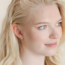 Load image into Gallery viewer, Green Enamel Scalloped Huggie Hoop Earrings in Gold