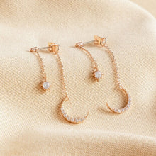 Load image into Gallery viewer, Sparkly Star and Moon Dangly Earrings In Rose Gold