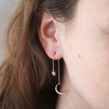 Load image into Gallery viewer, Sparkly Star and Moon Dangly Earrings In Rose Gold