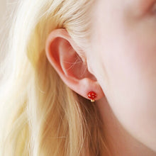 Load image into Gallery viewer, Red Enamel Mushroom Stud Earrings in Gold