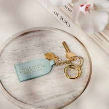 Load image into Gallery viewer, KEEPSAKE CHARM KEYRING LOVE YOU TO THE MOON AND BACK Light Duck Egg 7.5cm x 4cm x 0.5cm