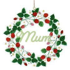Wood Dec 13cm - Strawberries 'Mum' Flat Wreath