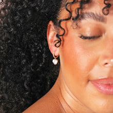 Load image into Gallery viewer, Crystal Heart Huggie Hoop Earrings in Gold