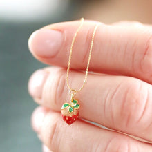 Load image into Gallery viewer, Tiny Strawberry Charm Necklace in Gold