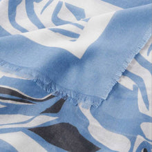 Load image into Gallery viewer, PRINTED FOIL SCARF BLUE BLOSSOM Cornflower Blue Off White Silver Foil