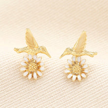 Load image into Gallery viewer, Hummingbird Flower Stud Earrings in Gold