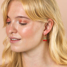 Load image into Gallery viewer, Enamel Cherry Bow Huggie Hoop Earrings in Gold