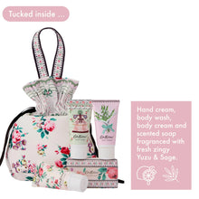 Load image into Gallery viewer, CK WILD FLOWERS WILD WOMEN Travel Beauty Pouch (Hand Cream 30ml, Body Cream 30ml, Body Wash 30ml, Scented Soap 100g)