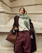 Load image into Gallery viewer, RECYCLED CHECKED TASSEL SCARF Graphite Green/ Off White 200cm x 45cm