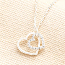 Load image into Gallery viewer, Sterling Silver Interlocking Crystal Heart Pendant Necklace