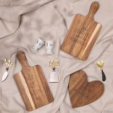 Load image into Gallery viewer, Amore Heart Shaped Wooden Cheeseboard &amp; Knife &quot;Love&quot; - Zebra Blush
