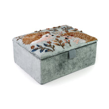 Load image into Gallery viewer, HEDGEHOGS BLUE/GREY VELVET EMBROIDERED AUTUMN HEDGEHOG SMALL JEWELLERY BOX
