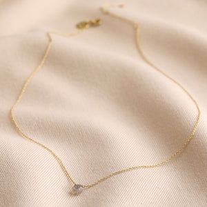 Semi-Precious Grey Labradorite Stone Teardrop Pendant Necklace in Gold