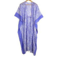 Load image into Gallery viewer, COBALT BLUE PAISLEY FLORAL PRINT ORGANIC COTTON LONG BEACH COVER UP KAFTAN WITH WAIST TIE

