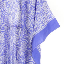 Load image into Gallery viewer, COBALT BLUE PAISLEY FLORAL PRINT ORGANIC COTTON LONG BEACH COVER UP KAFTAN WITH WAIST TIE
