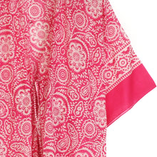 Load image into Gallery viewer, CERISE PAISLEY FLORAL PRINT ORGANIC COTTON LONG BEACH COVER UP KAFTAN WITH WAIST TIE
