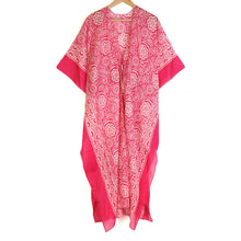 Load image into Gallery viewer, CERISE PAISLEY FLORAL PRINT ORGANIC COTTON LONG BEACH COVER UP KAFTAN WITH WAIST TIE
