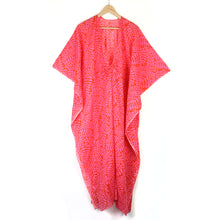 Load image into Gallery viewer, RED PINK VINE SILHOUETTE ORGANIC COTTON LONG BEACH COVER UP KAFTAN WITH WAIST TIE
