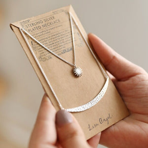 Sun and Horn Layered Necklace in Silver
