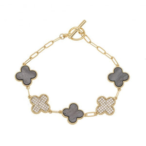 Clover Gold Plated Cubic Zirconia  - Charchoal Grey B1074