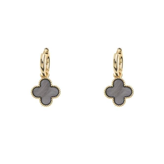 E1065 Charcoal Stone Gold Plated Earrings