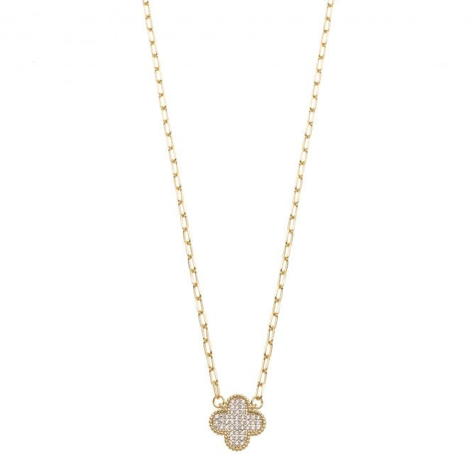 Clover Gold Plated Cubic Zirconia Necklace -  Gold N1100