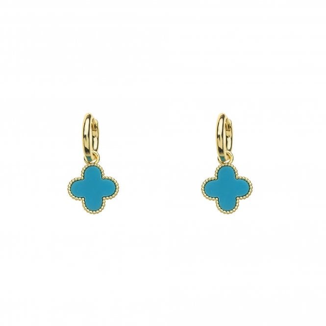 Clover Gold Plated Earrings - Aqua E1311