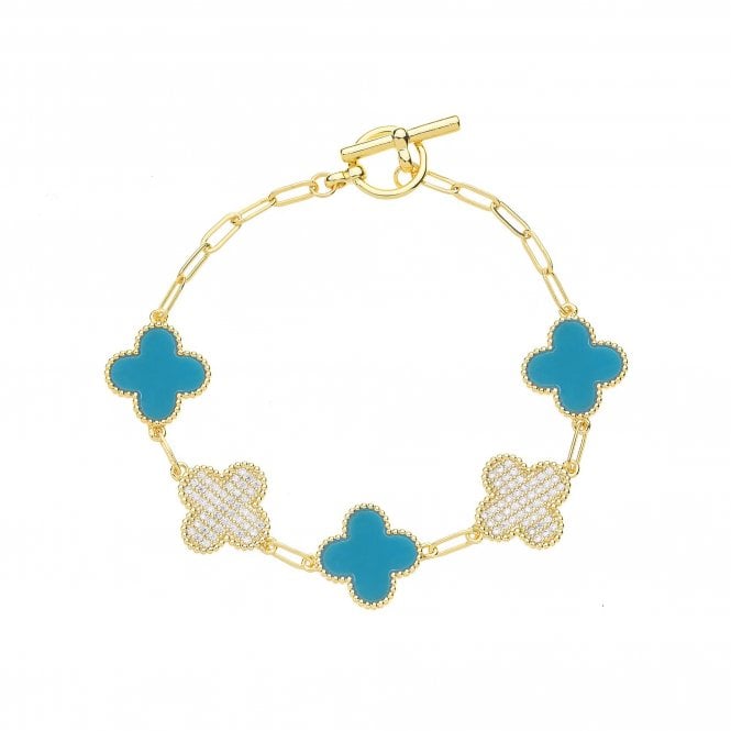 Clover Gold Plated Cubic Zirconia - Aqua B1308