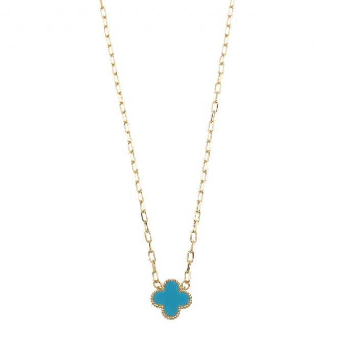 Clover Gold Plated Cubic Zirconia Necklace - Aqua N1314