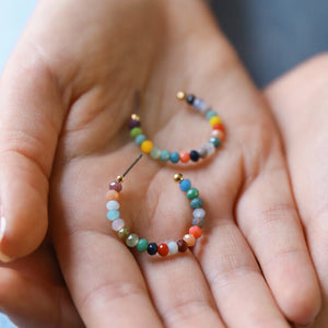 Small Colourful Beaded Hoop Earrings in Gold