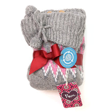 Load image into Gallery viewer, GREY  PINK DIAMOND KNIT RECYCLED BLEND COSY LINED SLIPPER SOCKS
