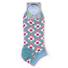 Load image into Gallery viewer, TURQUOISE PINK RETRO FLORAL 2 PAIR PACK TRAINER SOCKS
