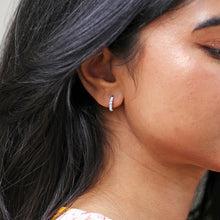 Load image into Gallery viewer, Baby Blue Enamel Crystal Huggie Hoop Earrings in Gold
