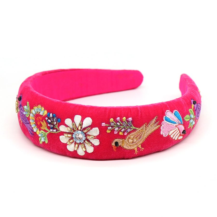 VIBRANT PINK HEADBAND WITH EMBELLISHED PEACOCK AND FLOWERS