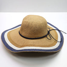 Load image into Gallery viewer, WIDE BRIMMED STRAW HAT WITH NAVY AND WHITE STRIPES
