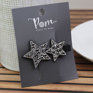 BLACK MIX SPARKLY CRYSTAL DOUBLE STAR HAIR CLIP