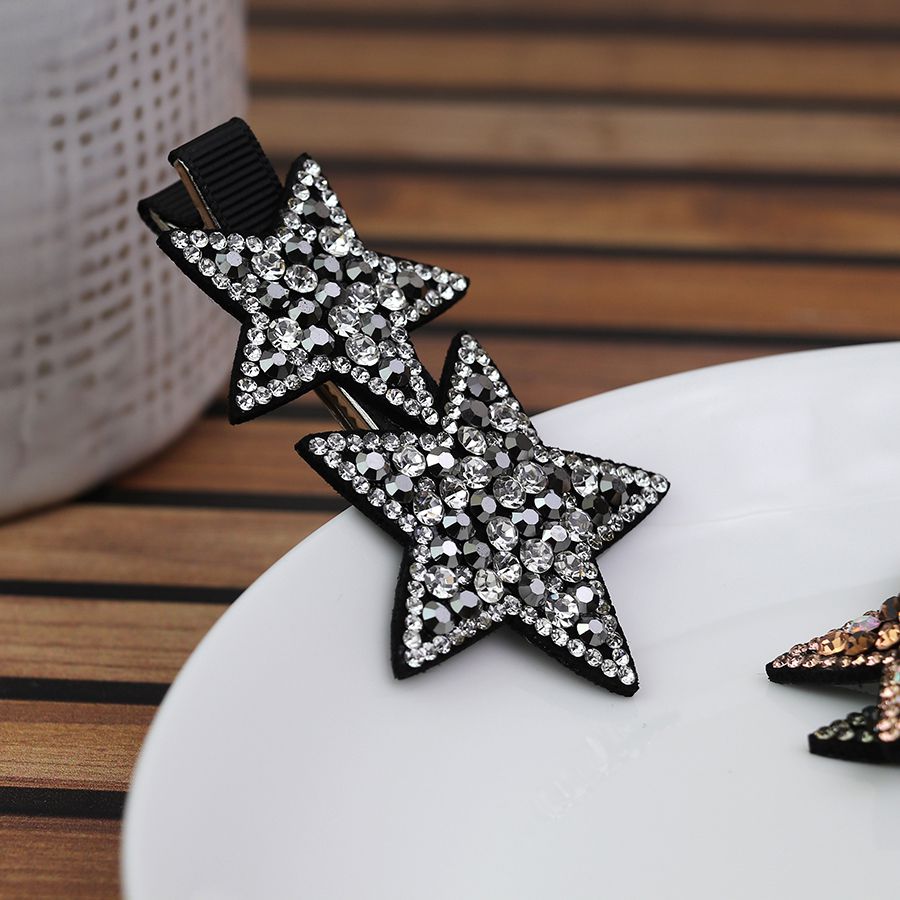 BLACK MIX SPARKLY CRYSTAL DOUBLE STAR HAIR CLIP