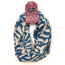Load image into Gallery viewer, OATMEAL BRIGHT BLUE FINE KNIT ANIMAL STRIPE RECYCLED POLY  VISCOSE SNOOD
